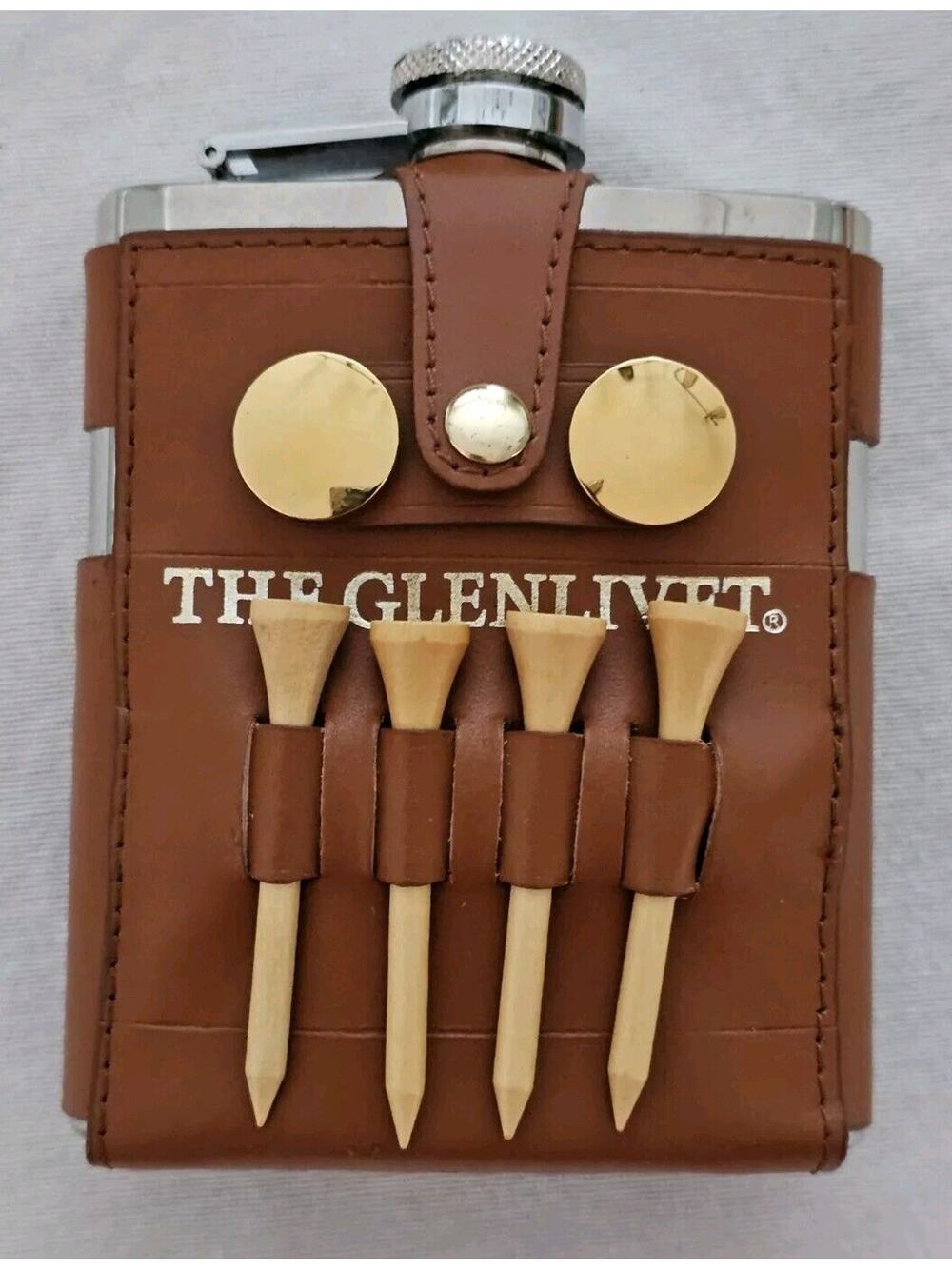 The Glenlivet Belt Loop Leather Golf Flask Tees Ball Marker Stainless Flask